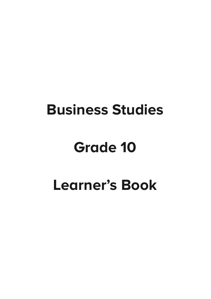 Business Studies Grade 10