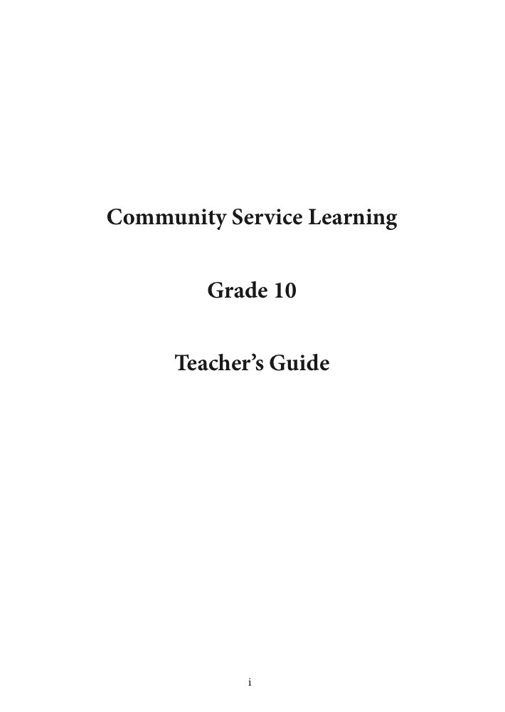 Community Service Learning Grade 10 Teacher's Guide
